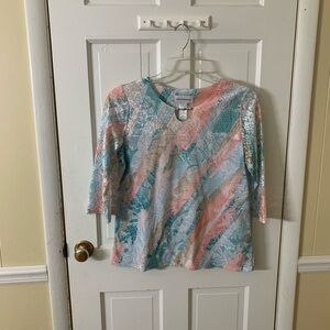 Alfred Dunner women’s Pastel Lace-Print Crewneck Top